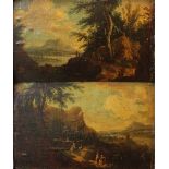 North Italian School 18th Century, Pair of landscapes with peasants; oil on canvas laid down on