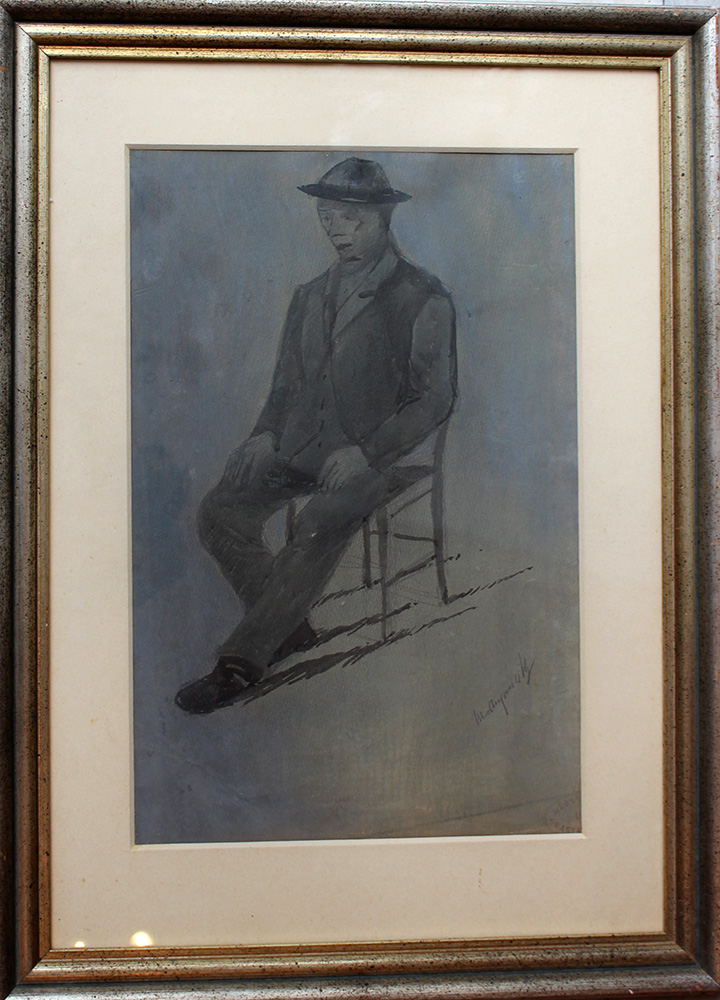 László Mednyánszky (1852-1916)-attributed, Study of a sitting man, described and stamped bottom