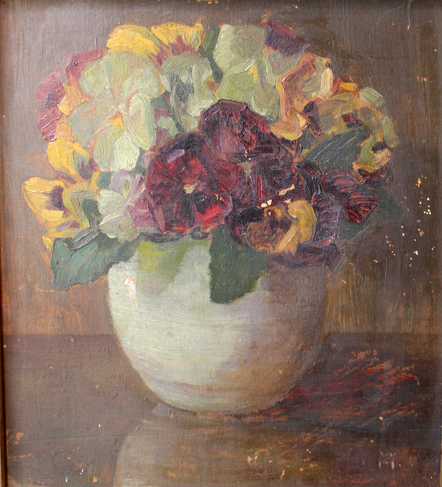 Austrian artist around 1920, Flower still life; oil on cardboard, in original silvered frame. - Image 2 of 3