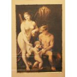 European artist, water color on paper, allegory of Hermes, Diana and Cupid in landscape; framed,