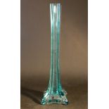 Art Deco glass vase, Cylindrical form with shaped foot and blue transparent glass colour; around