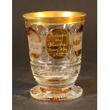Biedermeier Karlsbad Cure glass beaker; transparent glass with six oval medaillions with cutted