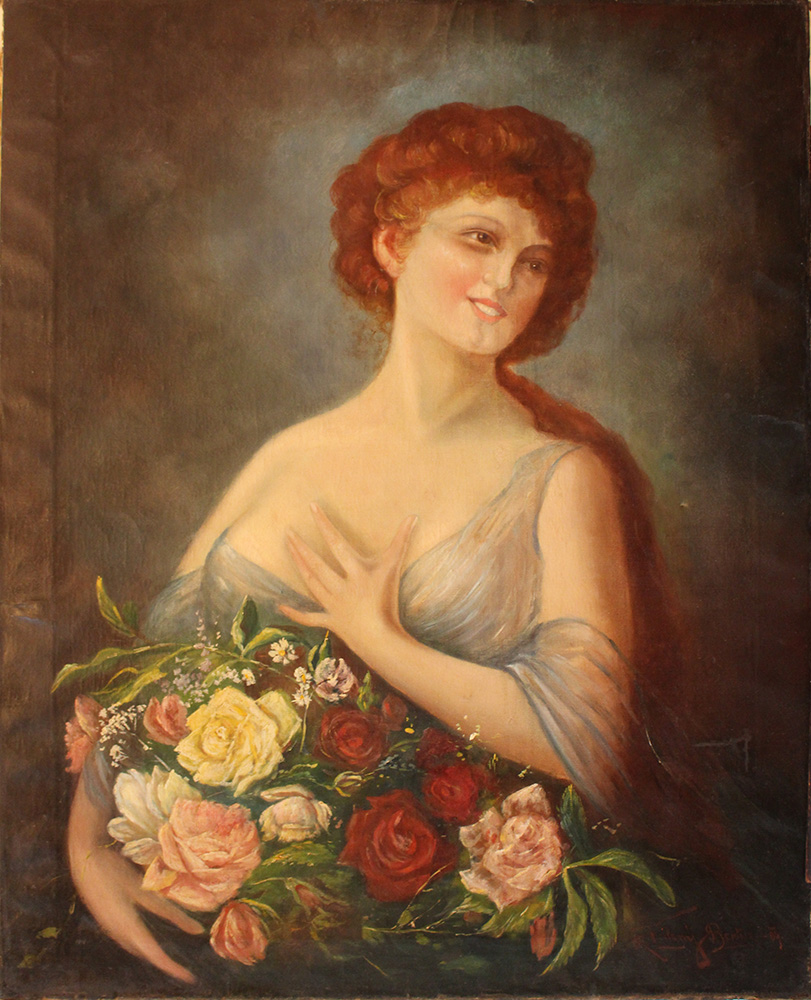 Berlin artist early 20th Century, Girl with roses, signed and dated bottom right Berlin 1909; oil on