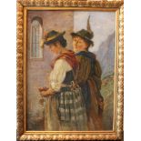 Austrian artist around 1900, Two Tyrolian girls on there way to prayer, oil on canvas, signed bottom