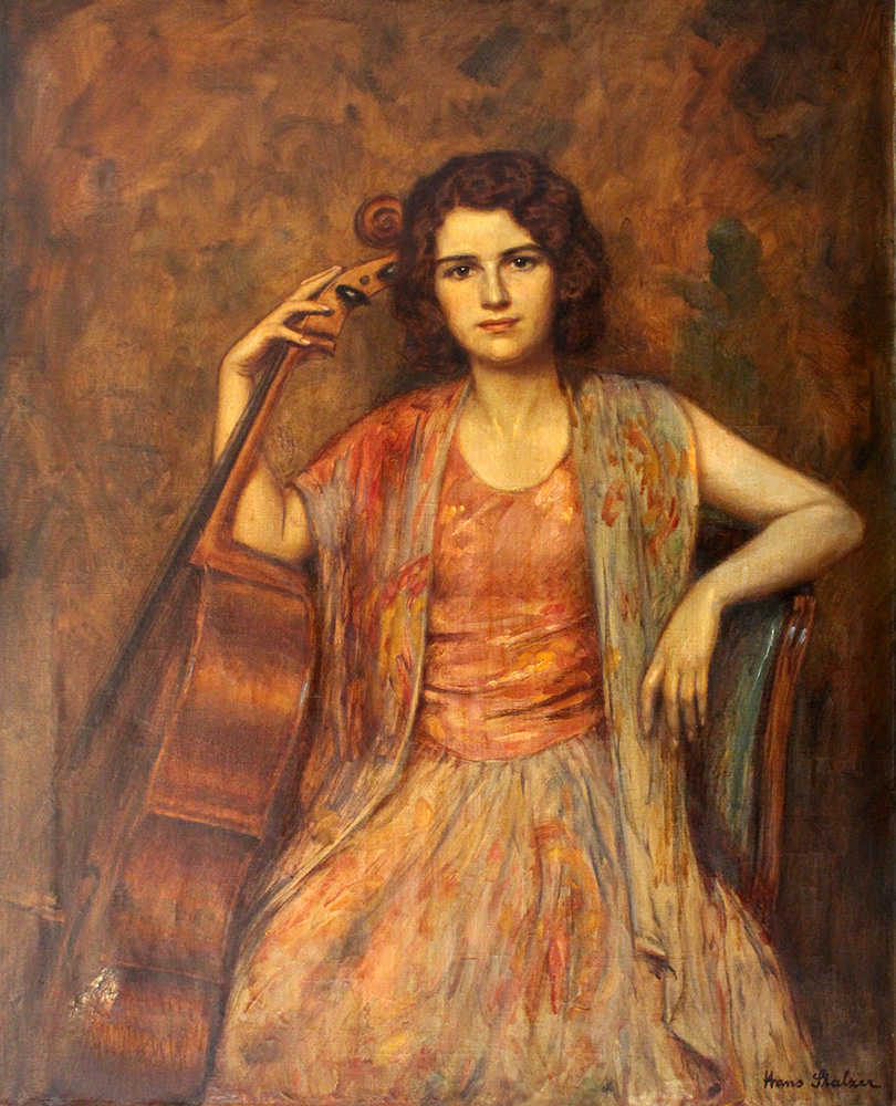 Hans Stalzer (1878-1940), Portrait of a lady with cello, oil on canvas, signed bottom right. - Image 2 of 3