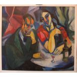 Armand Schönberger (1885–1974)-attributed, Couple by a table with wine; oil on canvas, laid down