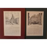 Two engravings of the Old City of Vienna, Maria am Gestade and Minoritenplatz with history