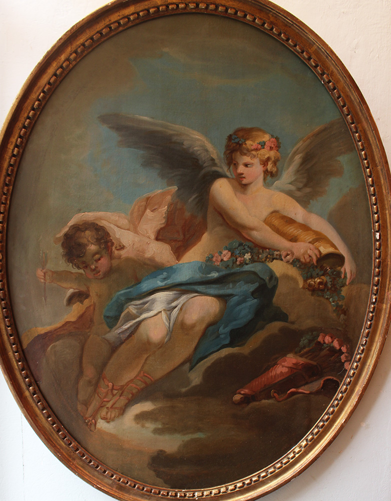 Jean Honore Fragonard (1732-1806)-circle, Cupido with angel on a cloud in the sky; oil on canvas, - Image 2 of 3