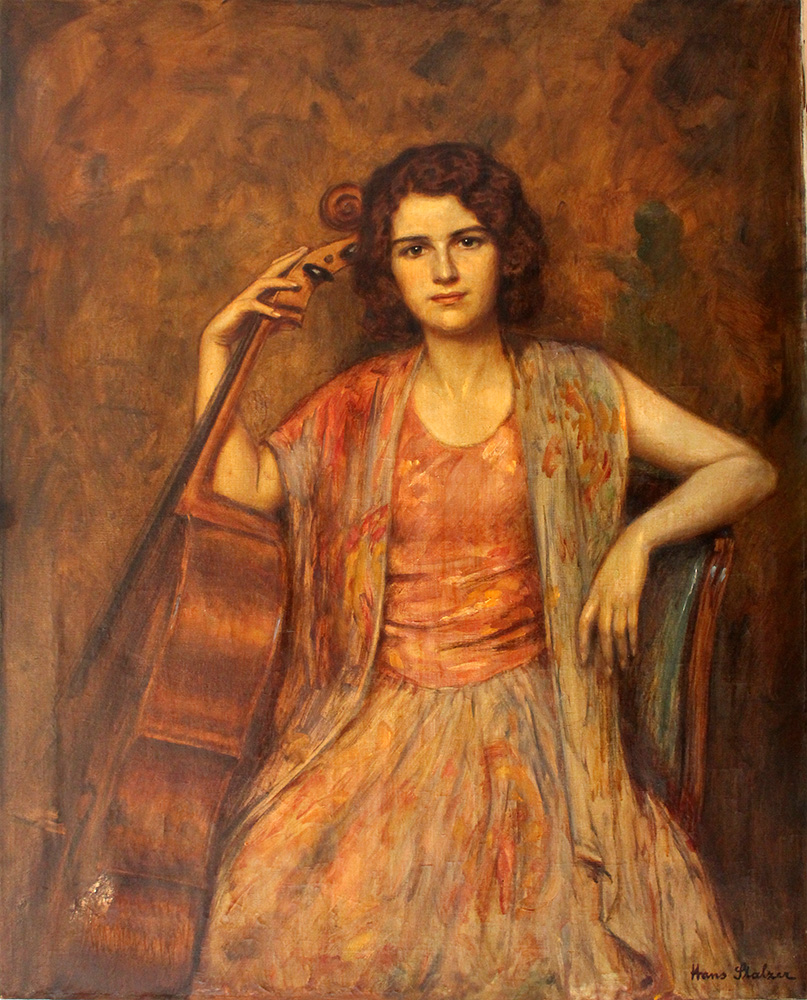 Hans Stalzer (1878-1940), Portrait of a lady with cello, oil on canvas, signed bottom right.