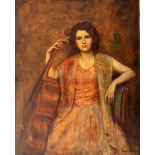 Hans Stalzer (1878-1940), Portrait of a lady with cello, oil on canvas, signed bottom right.