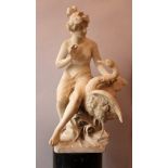 Guista Vitti (1850-1899)-attributed, Alabaster group of a sitting female nude with a swan; on canted