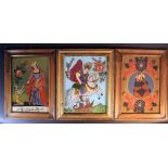 Lot of three Austrian or South German folk art reverse glass paintings, showing Saint Elisabeth,