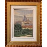 Vienese artist around 1910. View from the Belvedere to the city centre; water colour on paper,