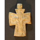 Bone cross pendant in shape of a cross, with Jesus and one eye; possibly Byzantine 13th-14th