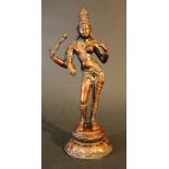 A three-armed bronze Ardhanarishvara, casted and partly engraved with fine hand finish and