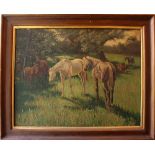 Julius von Blaas (1845-1922)-attributed, Study of horses in landscape; oil on canvas, monogrammed