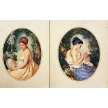 Artist mid of 19th Century, Pair of girl portraits signed on the side J. Kozany; water colour on