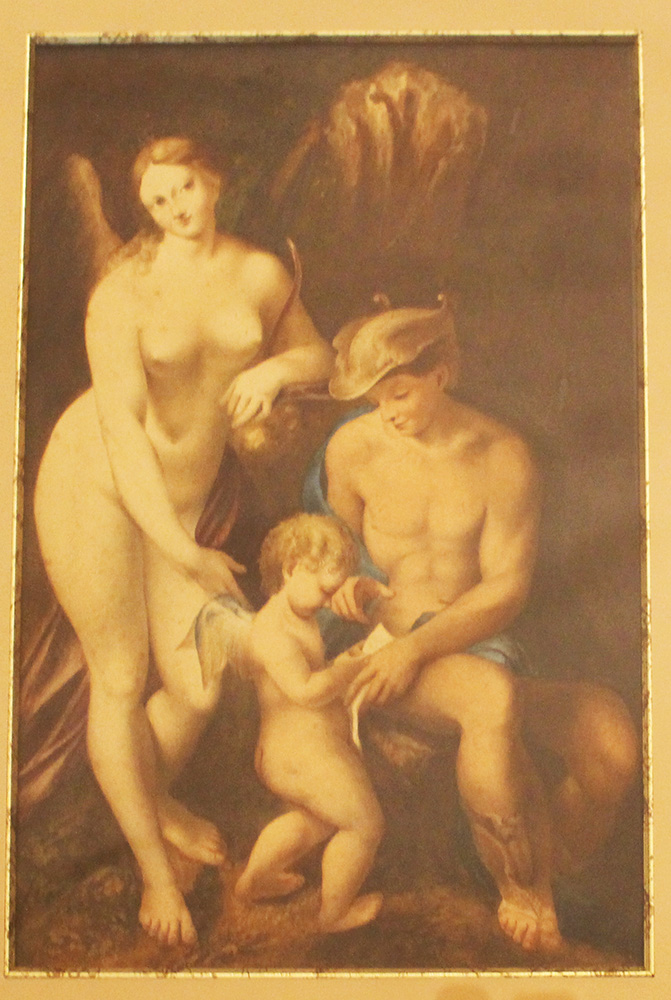 European artist, water color on paper, allegory of Hermes, Diana and Cupid in landscape; framed, - Image 2 of 3