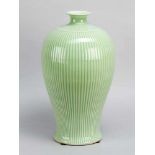 Chinese Meiping Vase in baluster shape with small neck, fluted round body, with green celadon glaze;