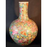 Chinese big porcelain vase, round form with rich floral decorations in enamel colours, glazed;