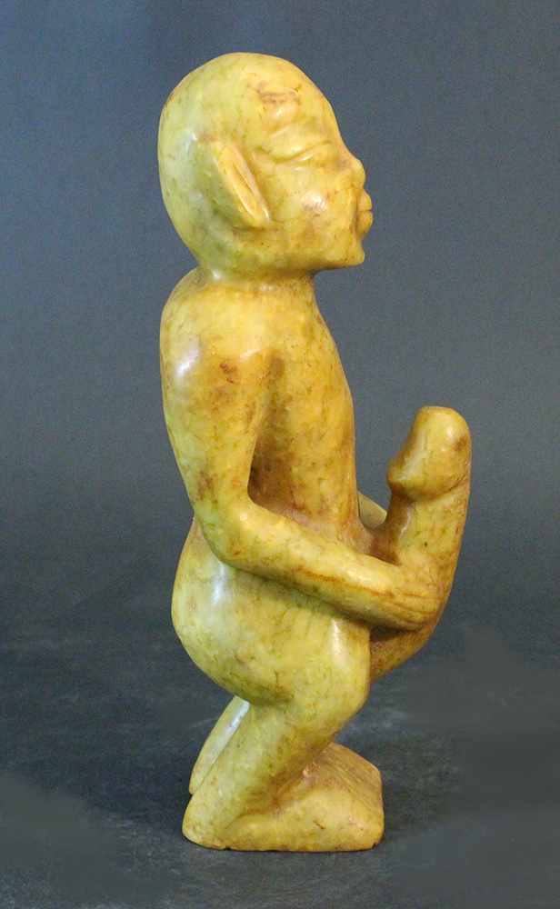 Chinese erotic male sculpture, yellow/brown jade. height 25cm, length 8cm - Image 2 of 3