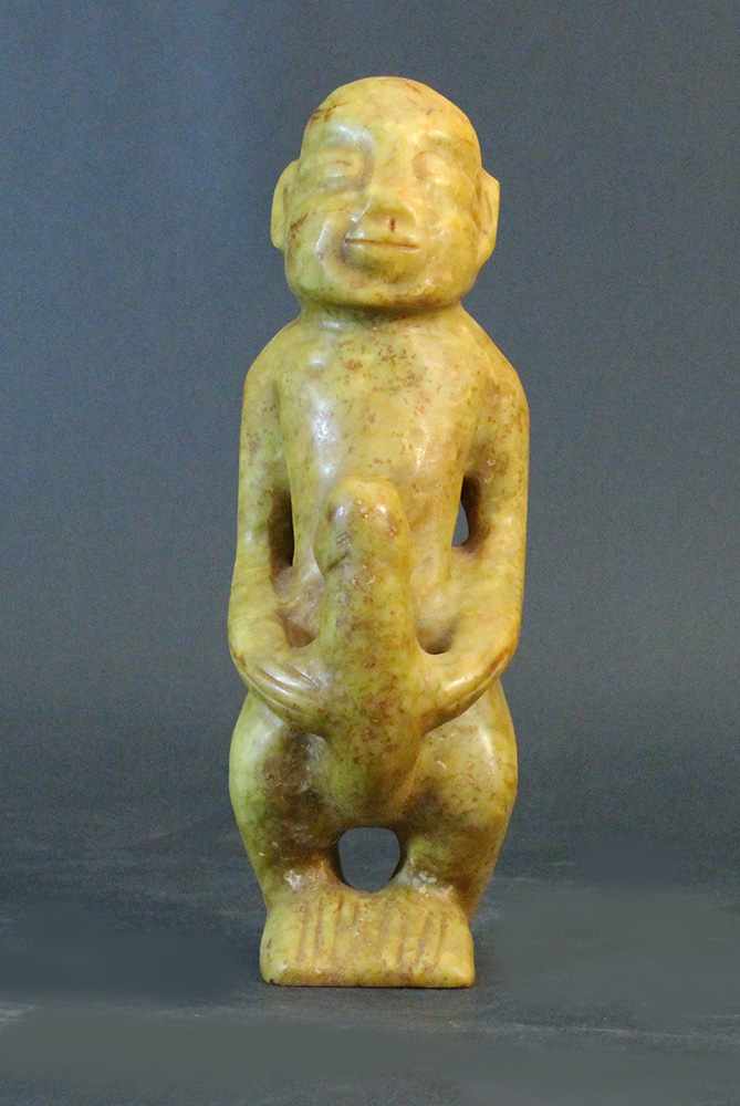 Chinese erotic male sculpture, yellow/brown jade. height 25cm, length 8cm