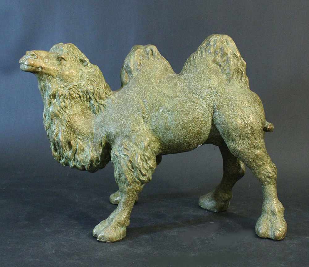 Chinese bronze sculpture of a camel with greenish patina; naturalistically sculpted. height 33cm,