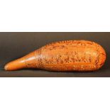 Peruvian erotic or fertility cult object; pumpkin with light brown patina in form of a phalus with