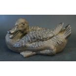 Chinese resting duck, Yixing dark ceramic; naturalistically sculpted; Qing Dynasty. height 20cm,