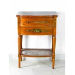 A small Sheraton-style console table on four fluted and bowed long feet, with lower top basketwork