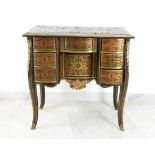 A French baroque small writing desk decorated in Boule technique intarsias on oakwood and