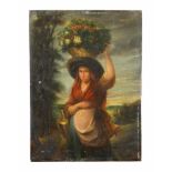 Dutch School around 1800, Girl with vegetable basket; oil on oak panel. 42x31cm