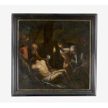 Francesco Bassano (1549–1592)-attributed, Entombement of Christ; oil on canvas, framed. 70x73cm
