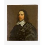 Sir Peter Lely (1618-1680)-circle, Portrait of a gentleman in folded black coat and white ruff;