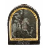 School of Antwerp around 1600, Small triptych to open and close, arched top; on the outer front