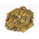 A large bronze sundial with open work scale and engraved decorations; Arabic and Roman numbers,