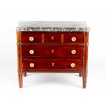 French directoire miniature model commode, with three drawers on four fluted legs; the side