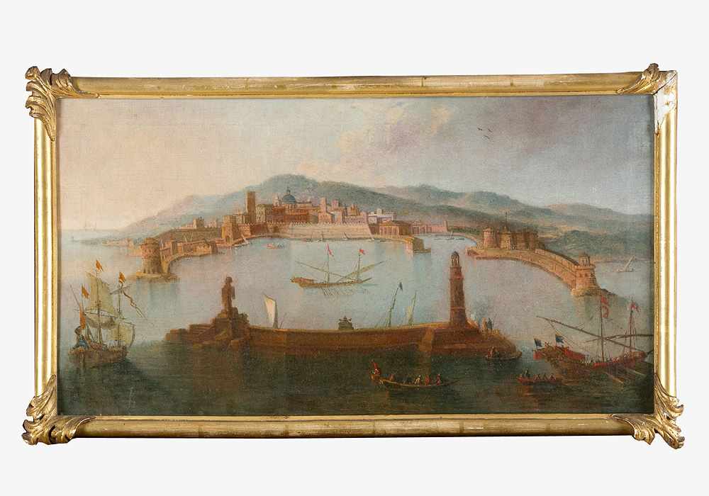Orazio Grevenbroeck (1670 – 1730)-attributed, View of the harbour of Civitavecchia with ships, barcs