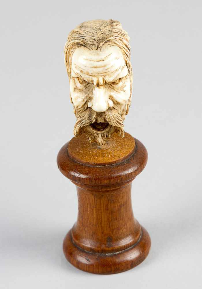 A Memento Mori double head of a skull and a man; very fine bone carving in Manieristic manner,