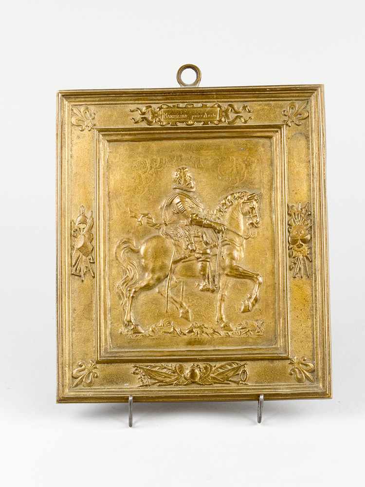 Bronze plaque of Maximilian Prince ?Austria (1527-1576), with remains of former gilding; the