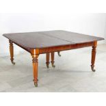 A large extendable Victorian dinning table on six flutted and turned concave legs on bronze