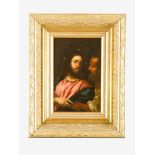 Tiziano Vecellio (1490-1576)-follower, Jesus and a man; oil on board, framed. 20x13cm