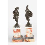 A pair of North Italian bronze scultpures of a drummer and a trumpeter, very fine bronze cast and