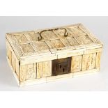 A French Gothic ivory casket in rectangular form, with lid to be opened, with 25 sculpted plaques of
