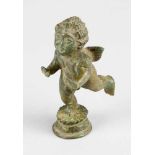 A small bronze sculpture of Cupido with wings, on round integrated base; full bronze cast with