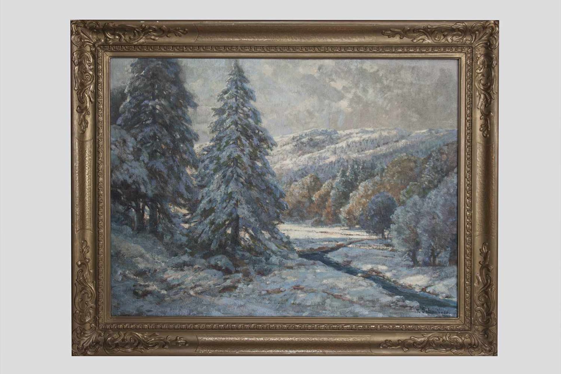 Therese Schachner (Wien 1869-1950) Winterlandschaft, signiert T.Schachner, Öl auf Leinwand, 63x82