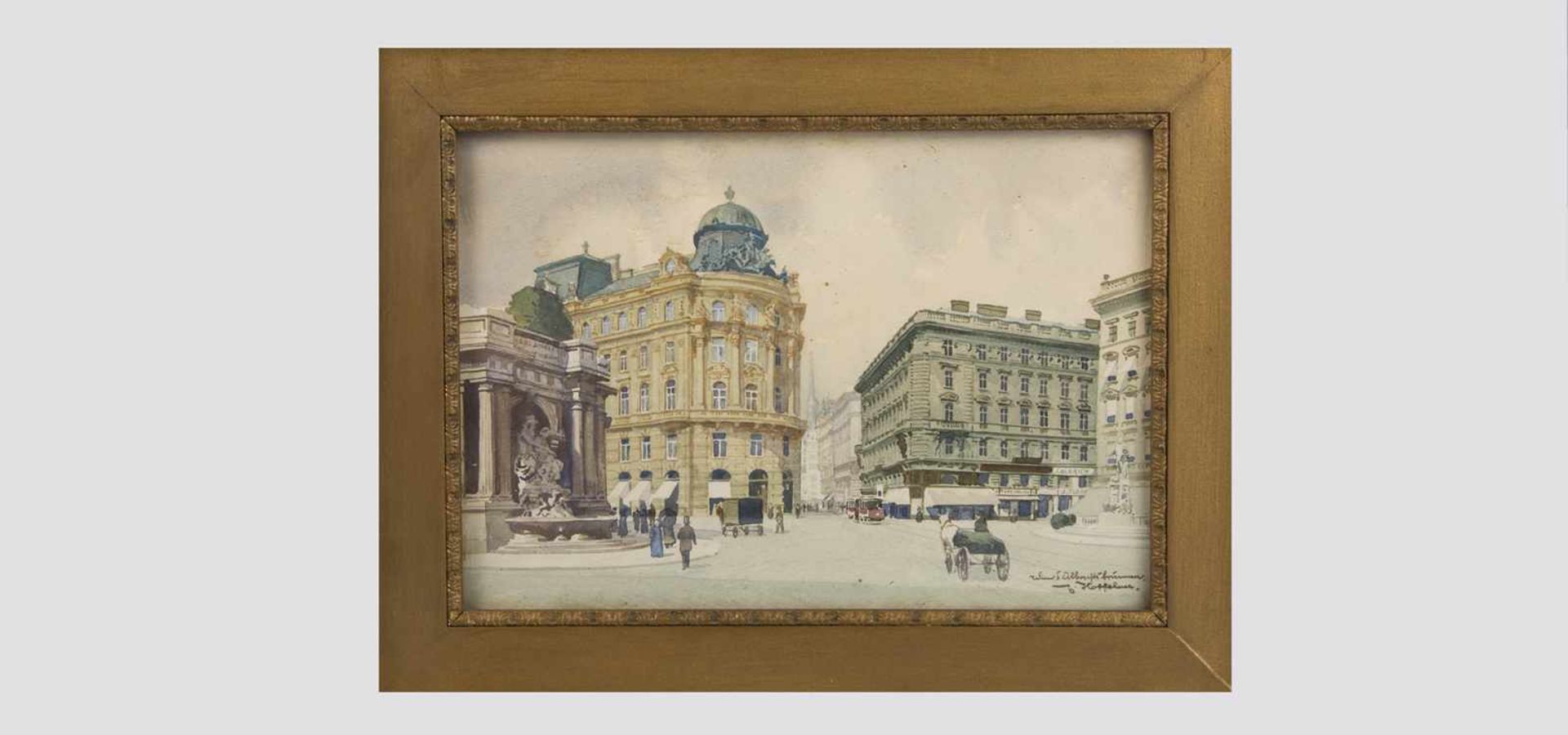 Franz Hoffelner (Wien 1875-1936) Albrechtsbrunnen, Wien, Aquarell, signiert F.Hoffelner,