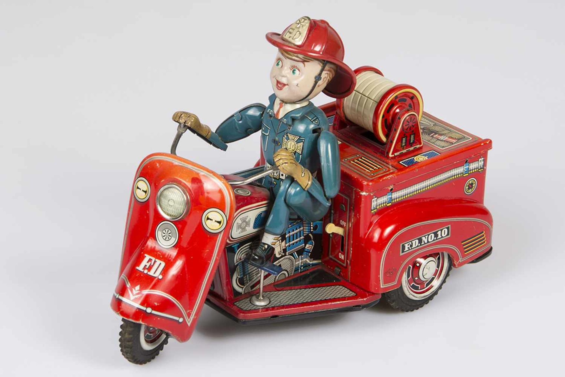 Blechspielzeug "Fire Tricycle No.10", Nomura Toys, Japan, Metall, Kunststoff, farbig