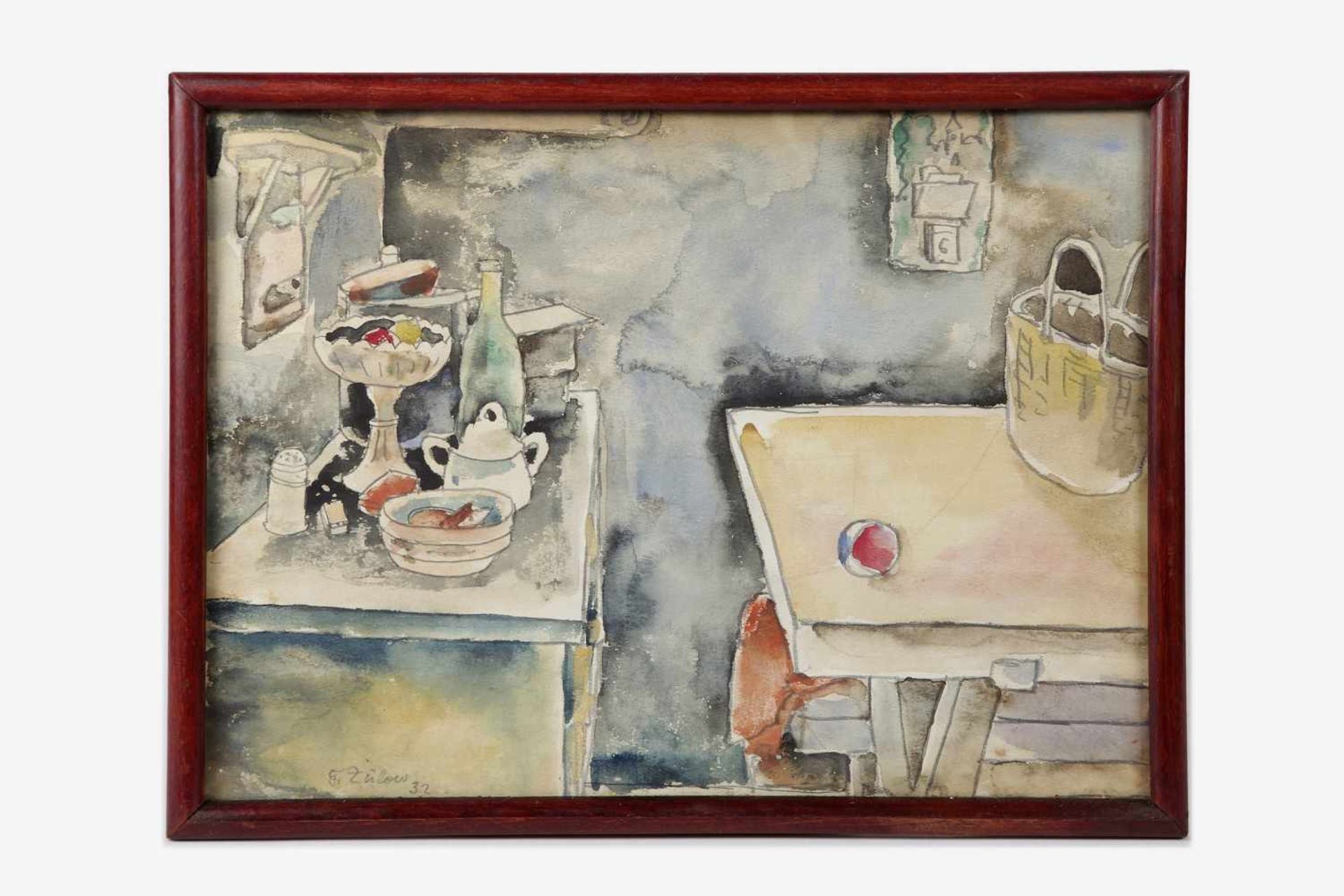 Franz von Zülow ( 1883-1963) Blick in die Stube, Aquarell und Bleistift auf Papier, signiert Fr.