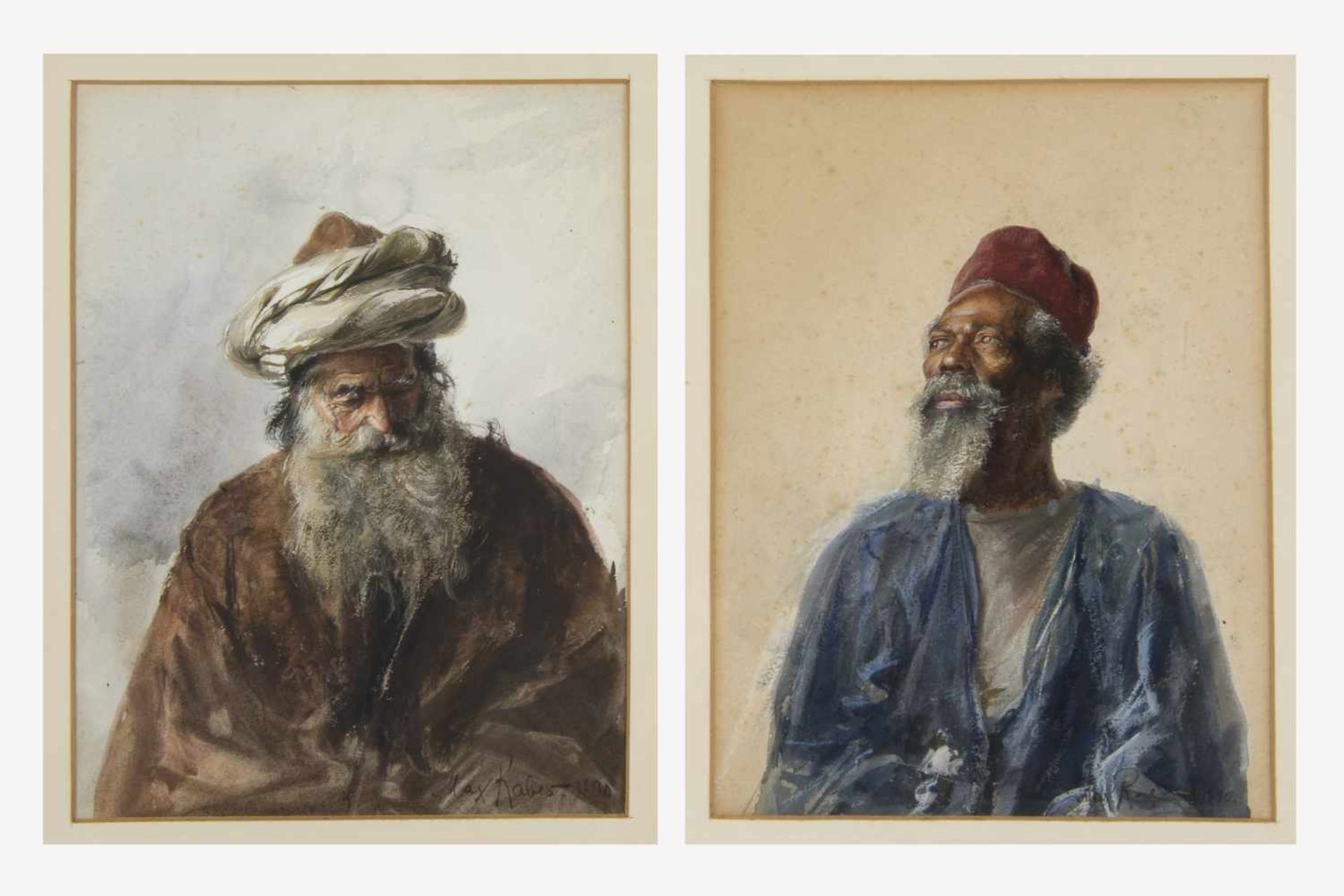 2 Bilder, Max Friedrich Rabes (Samter, Posen 1868-1944), Porträt von 2 Arabern, Aquarell auf Papier,